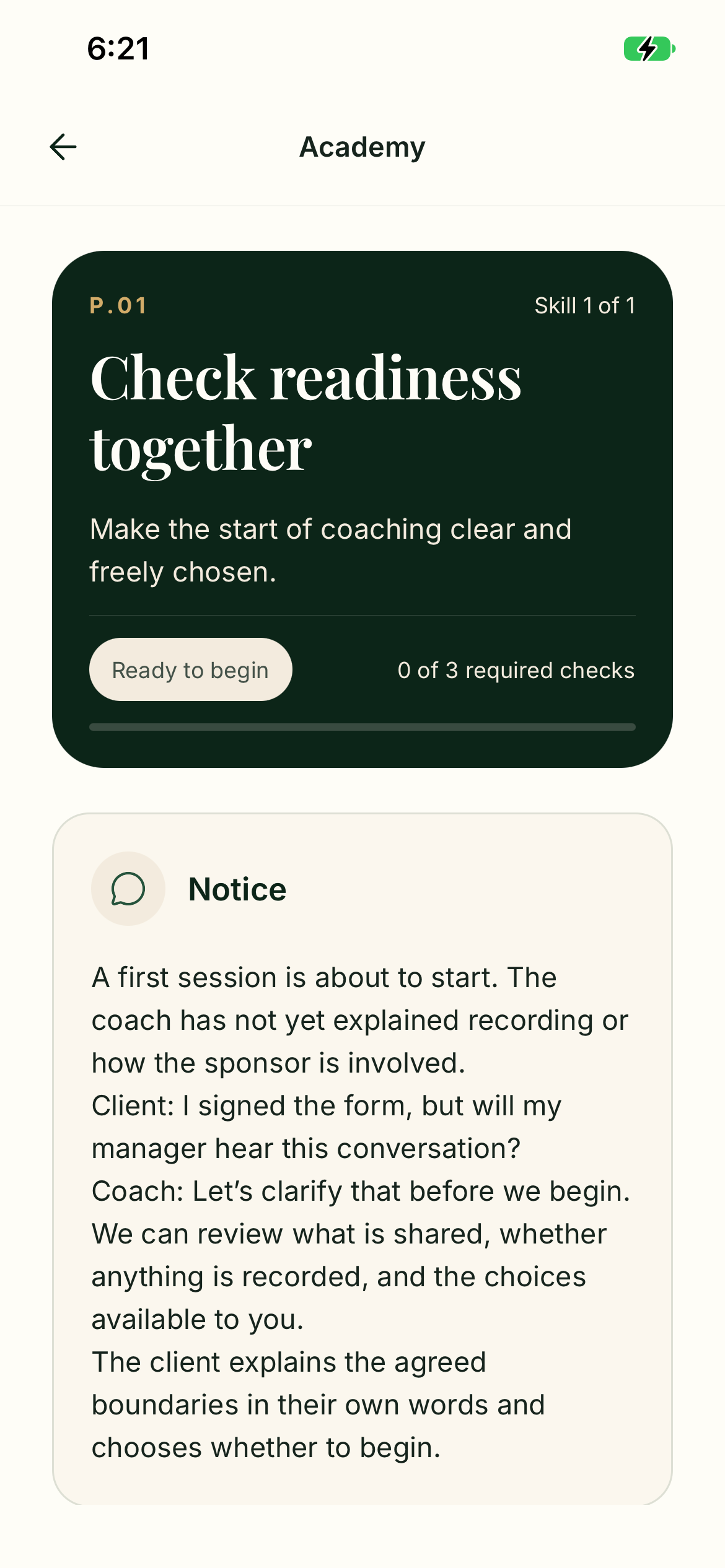 The Coaching Map Academy lesson screen
